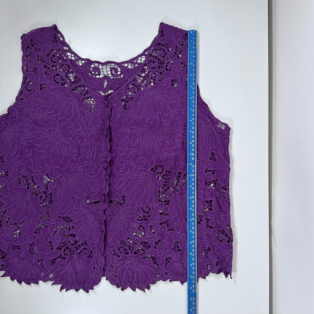 Purple Cotton Lace Button-Up Vest - Size OS to XL - Picture 6 of 7